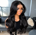 Natural Black Curtain Bangs Human blend Lace Front Wig
